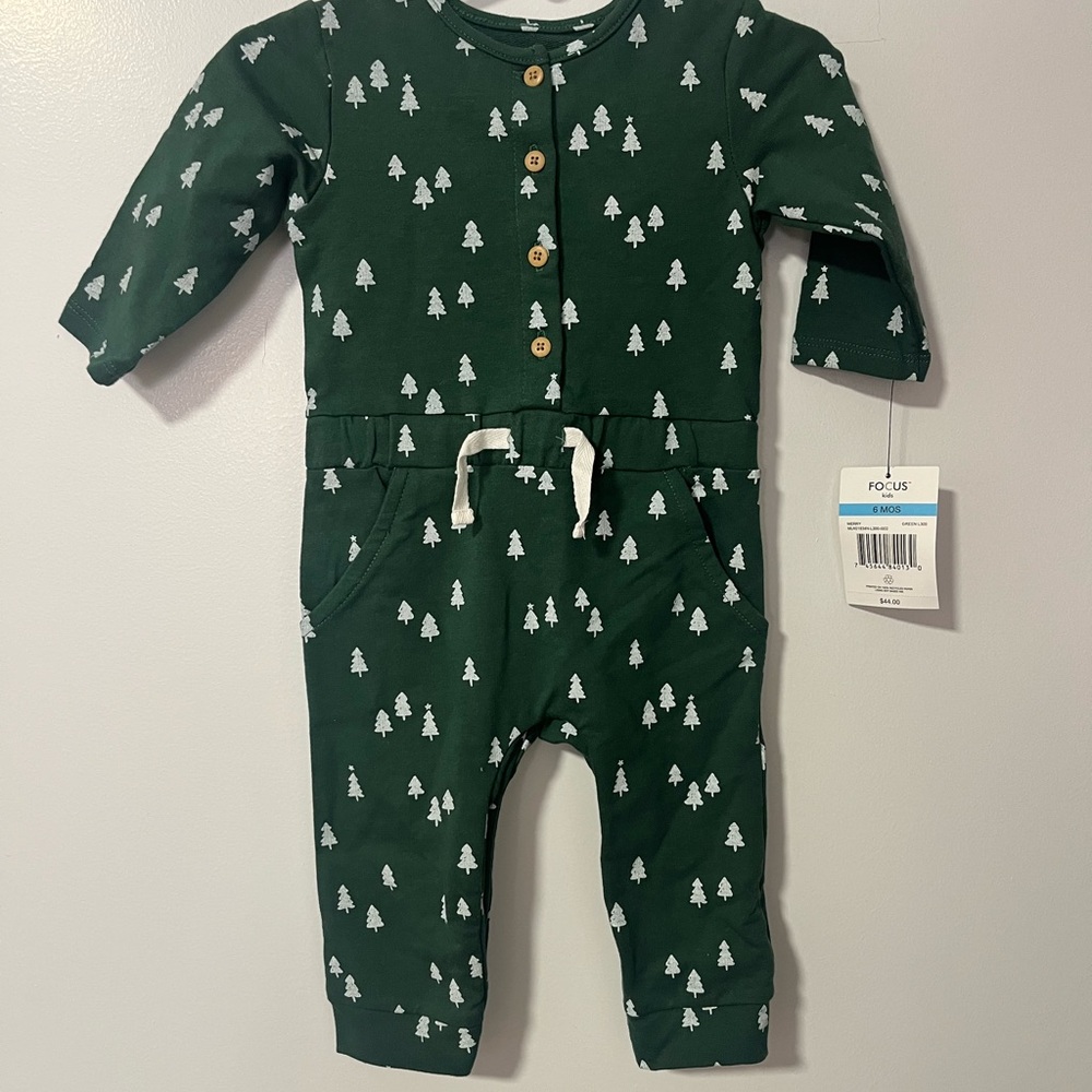 Green Tree Print Kids Jumpsuit